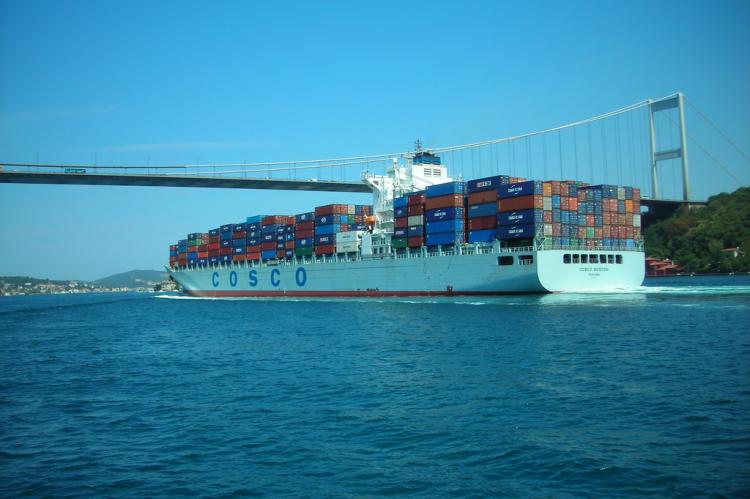 A cargo vessel passing through Bosphorus Strait